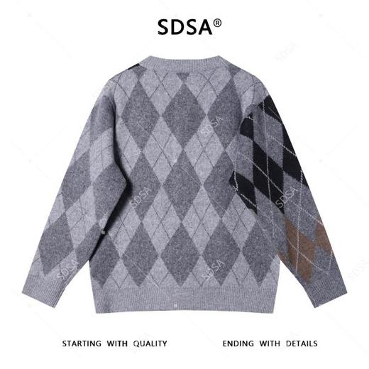 91302SDSA秋冬新款痞帅男装韩版撞色菱形格纽扣圆领毛衣百搭开衫针织衫 商品图5