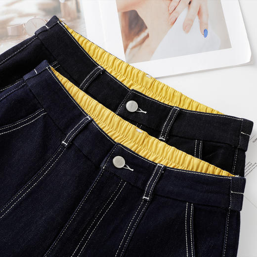 丁摩 丹宁蓝哈伦牛仔裤女春秋季高腰显瘦窄版九分弯刀裤5ZF-87002 商品图3