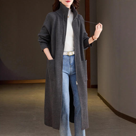 XMZ1051长款立领卫衣外套女春秋外搭2025新款宽松休闲过膝针织棒球服开衫 商品图3