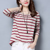 丁摩 长袖T恤女宽松大码新款春秋体恤打底衫春季条纹上衣5ZF-7059 商品缩略图0