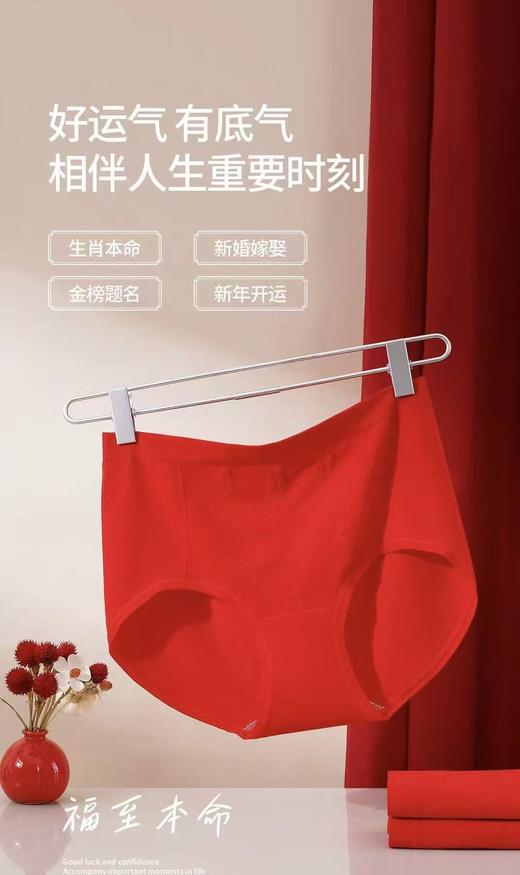 一盒三条大红色10A蚕丝莫代尔裸氨中高腰内裤1295124 商品图4