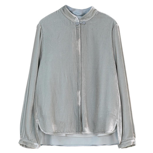 牧衣游原创 丝绒衬衫女新款高级感简约纯色复古通勤百搭衬衣 从轻 商品图4