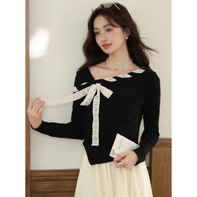 鹿向南「黑巧甜心」不规则黑色长袖t恤女秋小众独特修身斜肩上衣