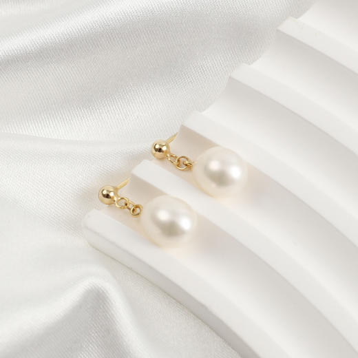 丁摩 淡水珍珠耳钉 8-9mm水滴形耳饰S925纯银豆豆珍珠耳环5ZF-1053 商品图1