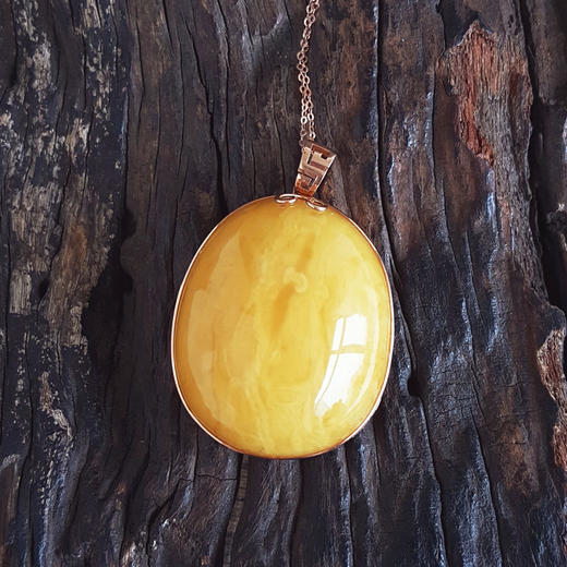 【天然正品】AU585玫瑰金镶天然无杂裂满蜜鸡油黄蜜蜡吊坠项链链长：45CM（长度可调节）女士150925TJ27现售价：3980 商品图3