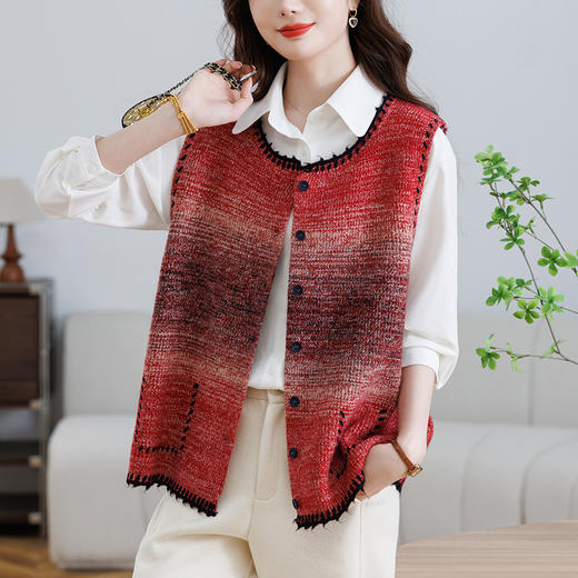 XX6352-198 2025秋装针织马甲外套春秋时髦洋气针织坎肩开衫宽松大码马夹女 商品图0