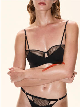 LOAM｜环保蕾丝刺绣1/2杯记忆钢圈  [ 烟熏黑 ]