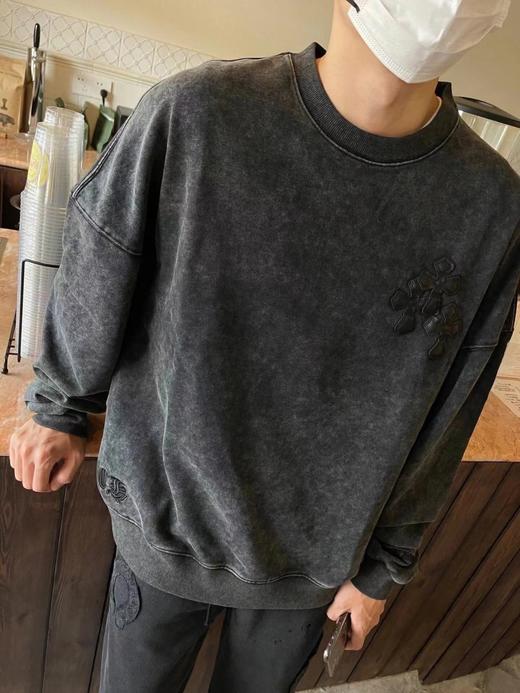 D100405高克重全棉水洗圆领贴皮十字架卫衣 商品图2