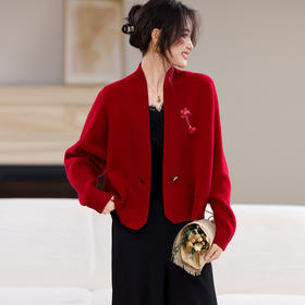 2025秋冬新款女羊毛衫国风针织外套风领遮肉外穿外套通勤上衣