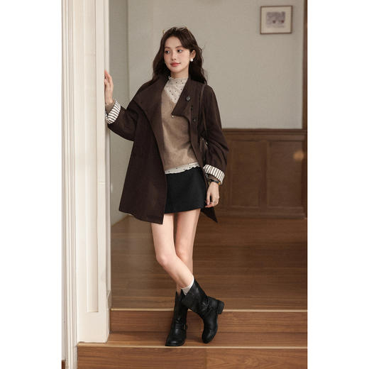 黑标 鹿向南「羊绒拉毛」羊毛无缝针织衫女秋冬咖色打底毛衣上衣 商品图1