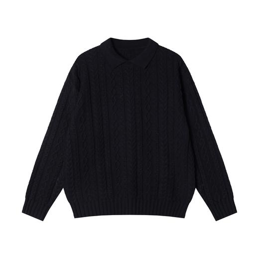 257142SDSA男士秋冬新款痞帅男装简约纯色纽花翻领毛衣百搭慵懒风针织衫 商品图1