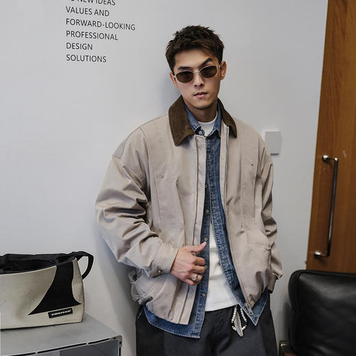 徐太浪【立体裁剪 缉明线】拼接翻领夹克男春秋潮牌灰色防风外套 商品图0
