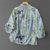 丁摩 淡紫和青绿 朦胧花卉印花 桑蚕丝棉 圆领衬衫女5ZF-33343 商品缩略图2