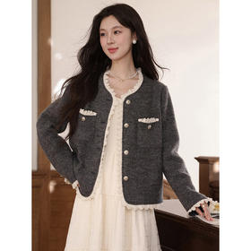 鹿向南「优雅公式」灰色短款外套女款秋冬宽松小众设计感法式上衣