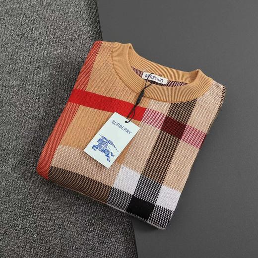 D100411高克重格纹双层提花圆领针织毛衣 商品图1