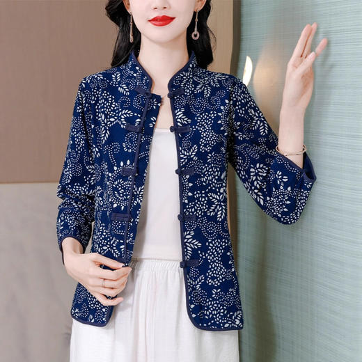 XMZ1067贵夫人新中式改良盘扣上衣女春秋新款妈妈国风立领唐装薄外套大码 商品图0