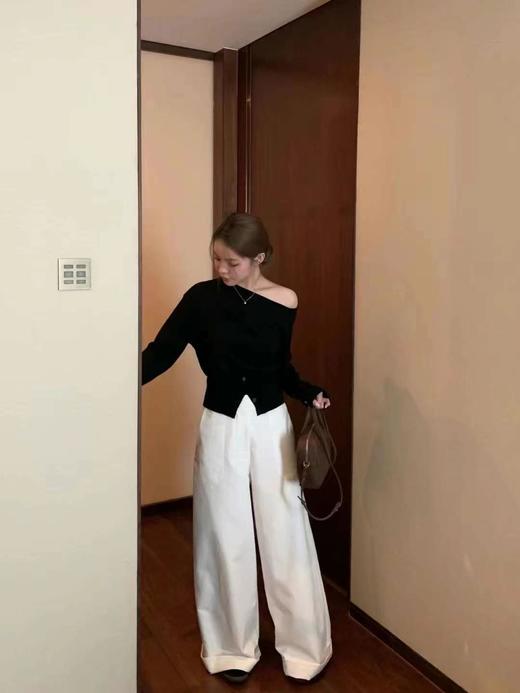 会员福利【性感斜肩+绵羊毛】拉夏贝尔/La Chapelle不规则设计感斜肩开衩气质长袖针织衫超高性价比 商品图12