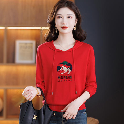 A5305--ALF印花短款连帽女士针织衫套头卫衣衫2025年新款秋季时尚气质上衣 商品图0