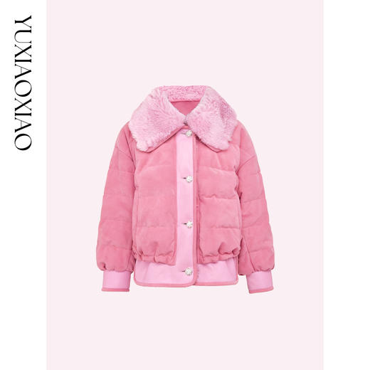 余潇潇【树莓泡芙】轻奢时尚90白鹅绒羊皮革翻领宽松短款皮草羽绒服 商品图4