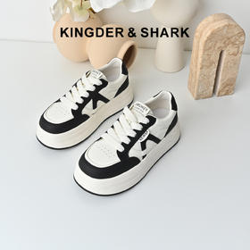 经典鲨2025年秋专柜新品牛皮革潮流拼色厚底休闲鞋熊猫鞋女KW194-537111