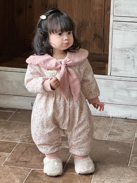 【甜美碎花加绒爬服！萌趣印花冬日田园风尚】儿童连体衣女童秋冬款长袖碎花爬服冬季加绒加厚小宝宝卡通外出服。hb