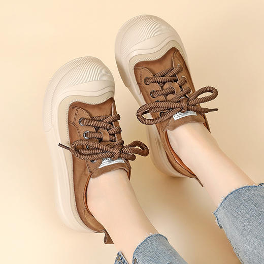 丁摩 头层牛皮单鞋软底舒适低帮板鞋系带厚底复古休闲女鞋5ZF-573 商品图3