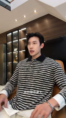 8583653SDSA男士秋冬新款痞帅男装韩版撞色条纹polo衫拼接下摆设计百搭