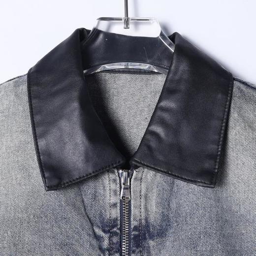 9276SDSA男士秋冬新款痞帅男装美式潮牌拼皮翻领牛仔外套街头时尚百搭 商品图2