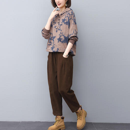 丁摩 减龄套装女春秋宽松花色上衣休闲裤搭配一整套两件套5ZF-329 商品图2