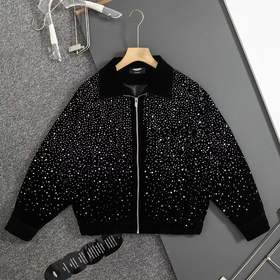 D100409坠银星夜满天星灯芯绒棒球服拉链夹克外套