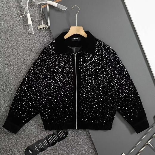 D100409坠银星夜满天星灯芯绒棒球服拉链夹克外套 商品图0