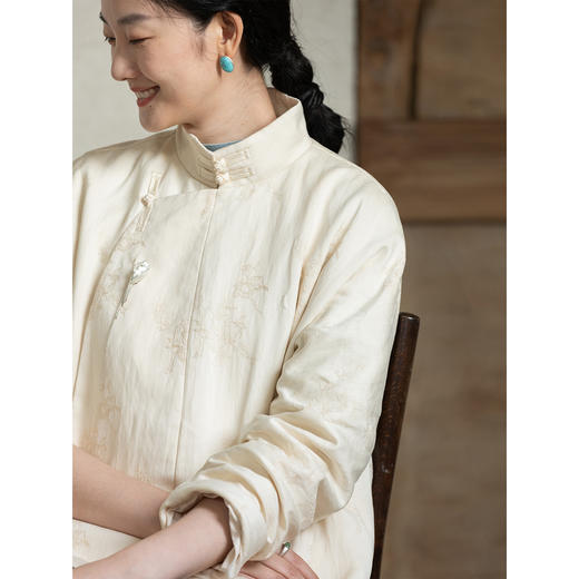 牧衣游原创 棉麻棉衣女冬季新款蓬松保暖古朴高领棉服 秦桑曲厘 商品图3