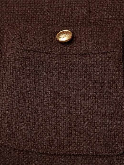 复古棕色小香风短款外套女 圆领金属扣口袋设计 秋季气质百搭上衣 商品图3