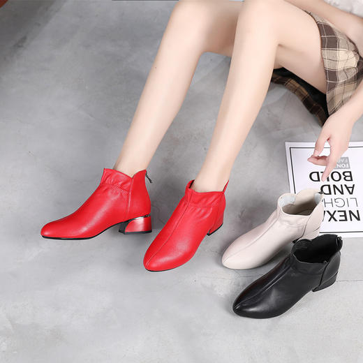 丁摩 粗跟小短靴靴新款女鞋中跟单靴真皮鞋马丁靴5ZF-2870 商品图2