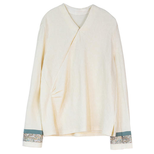 牧衣游原创 羊毛棉T恤女新款细腻软糯打底V领百搭新中式上衣 循梦 商品图4