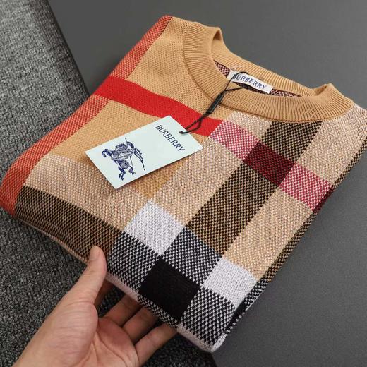 D100411高克重格纹双层提花圆领针织毛衣 商品图2