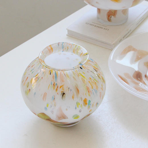 中古玻璃混彩小口圆形花瓶酒店样板房干花鲜花复古轻奢软装餐桌摆 商品图5