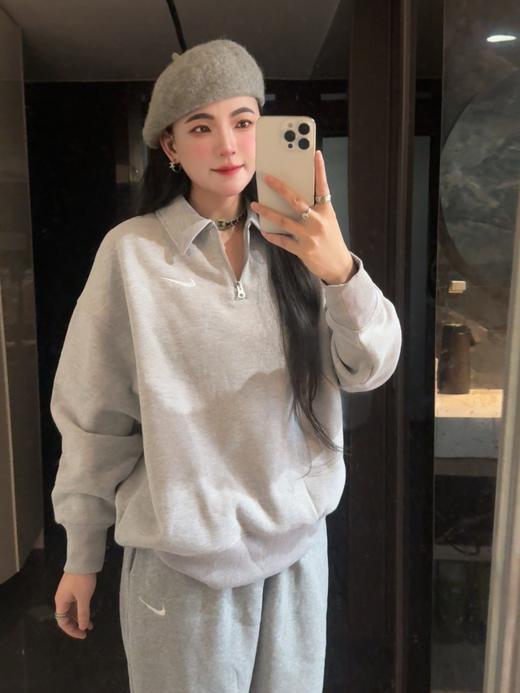 耐家翻领加绒长袖卫衣 男女同款  杏 黑 灰色（FZ3208） 商品图6