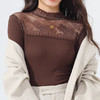 丁摩 蕾丝上衣女长袖秋冬新款大码女装半高领网纱内搭打底衫洋气衫5ZF-2510 商品缩略图3
