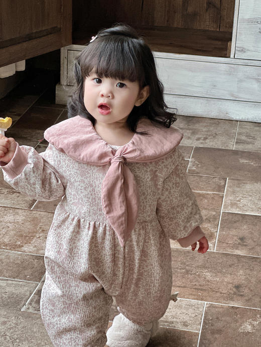 【甜美碎花加绒爬服！萌趣印花冬日田园风尚】儿童连体衣女童秋冬款长袖碎花爬服冬季加绒加厚小宝宝卡通外出服。hb 商品图2