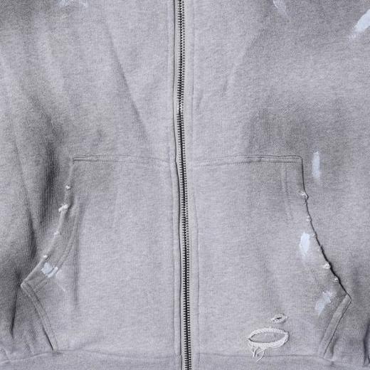 25080SDSA秋冬新款痞帅男装美式扎实扎染印花磨破拉链连帽卫衣开衫百搭 商品图3