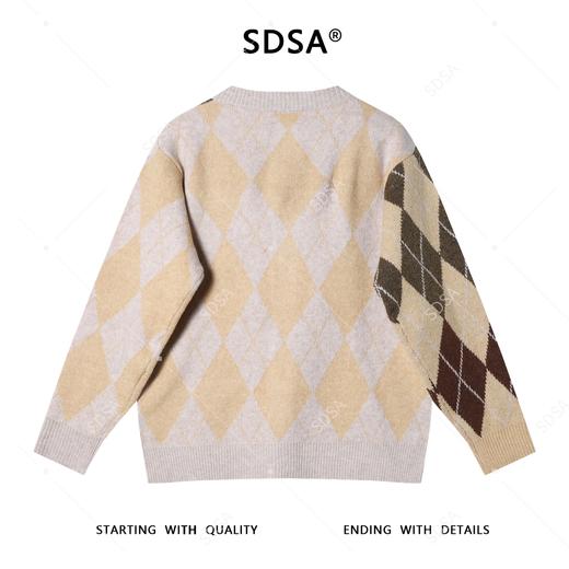 91302SDSA秋冬新款痞帅男装韩版撞色菱形格纽扣圆领毛衣百搭开衫针织衫 商品图4