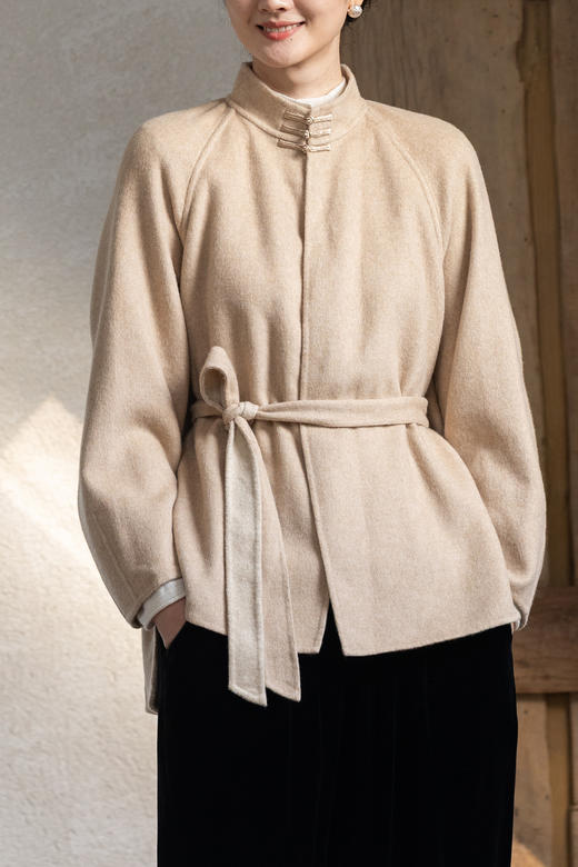 牧衣游原创 进口澳毛毛呢外套新款软糯轻盈中式双面呢大衣 空山落 商品图5