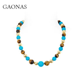 GAONAS碧金缠云 时尚度假风贵气12mm金色珠项链11616XGO