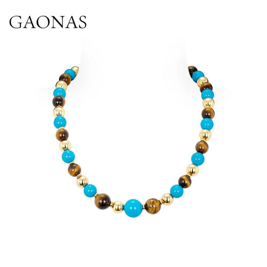 GAONAS碧金缠云 时尚度假风贵气12mm金色珠项链11616XGO 商品图0