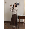 【6折秒杀】鹿向南「燕麦巧巧」慵懒风咖色条纹毛衣连帽卫衣宽松显瘦上衣女秋L58311 商品缩略图2