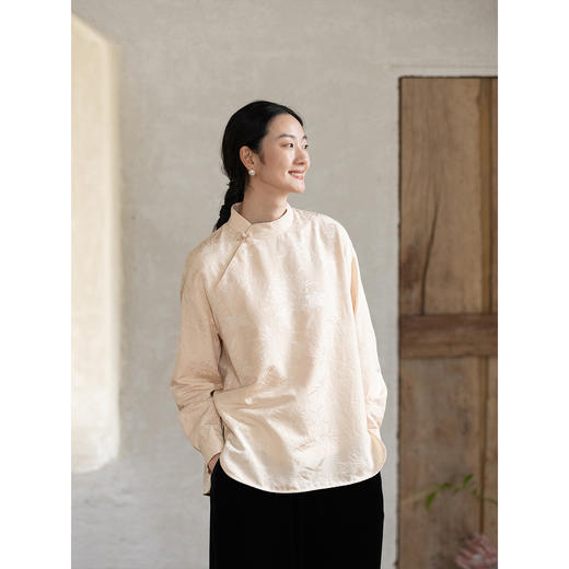 牧衣游原创 重磅28姆米丝棉提花衬衫新款温婉立领中式衬衣 山川 商品图3