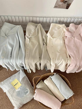 秋冬海藻纤维家居服女防螨保湿纯色纽扣开衫长袖高端舒适外穿睡衣