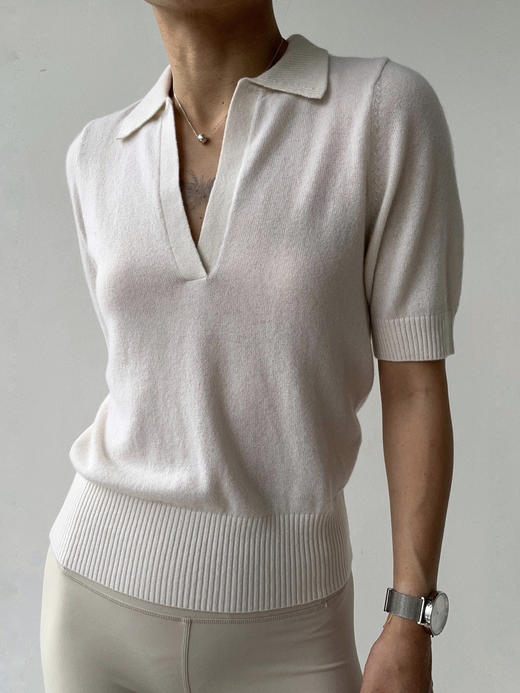 Puree｜#1975 Cashmere summer polo 羊绒polo领短袖上衣 [  白 / 灰 / 蓝  ] 商品图12