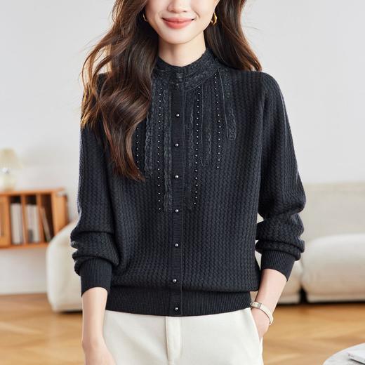 AS-95352025秋冬新款红色木耳边优雅通勤内搭外穿打底上衣立领针织衫女 商品图3